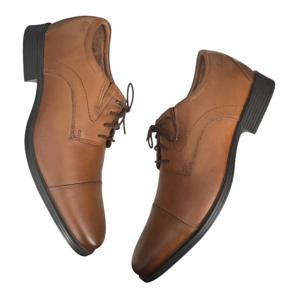Clarks Whiddon‎ Cap Lace Up Oxford Shoes Dark Tan Leather Men’s Size 13